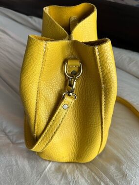 Portland Leather Pebbled Naples Butterfly Bucket Bag. Crossbody Strap